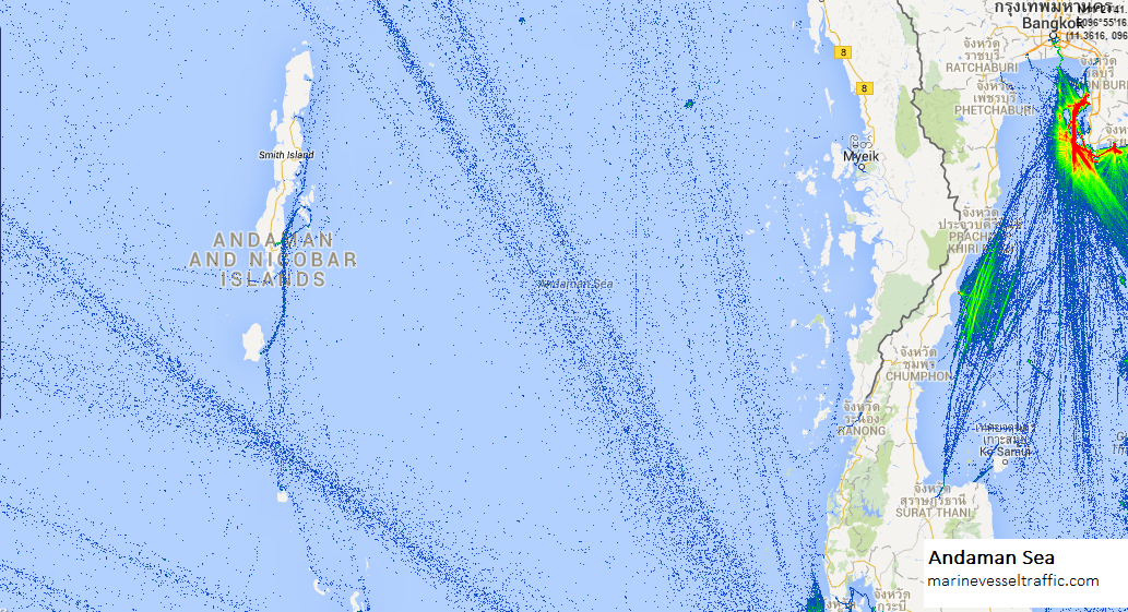 Live Marine Traffic, Density Map and Current Position of ships in ANDAMAN SEA